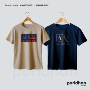 classic duo essential t shirt combo of light brown and navy blue for men by Poridhan Store