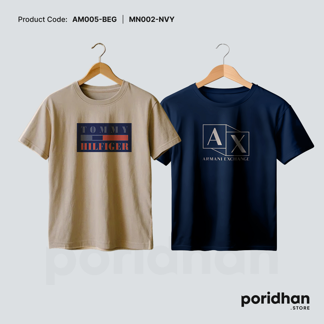 classic duo essential t shirt combo of light brown and navy blue for men by Poridhan Store