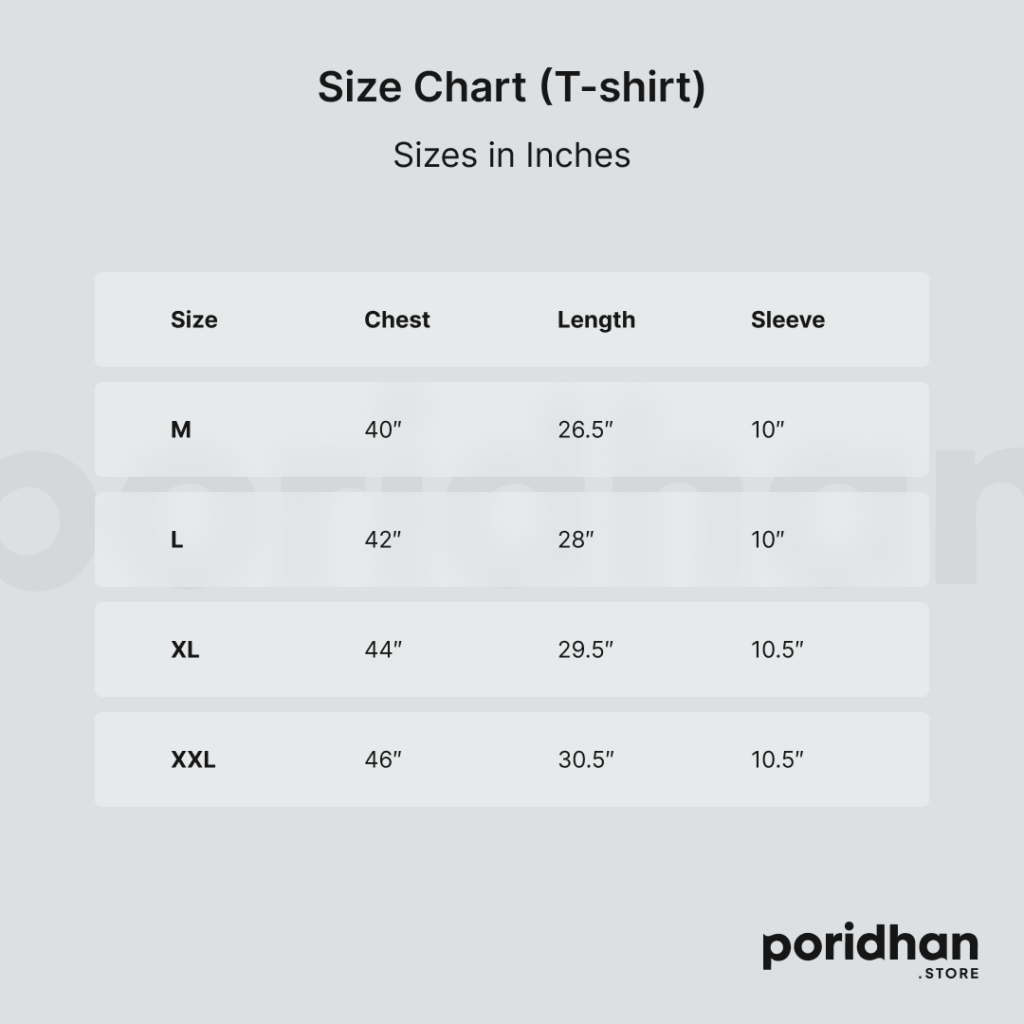 Size chart for tshirt by poridhan store