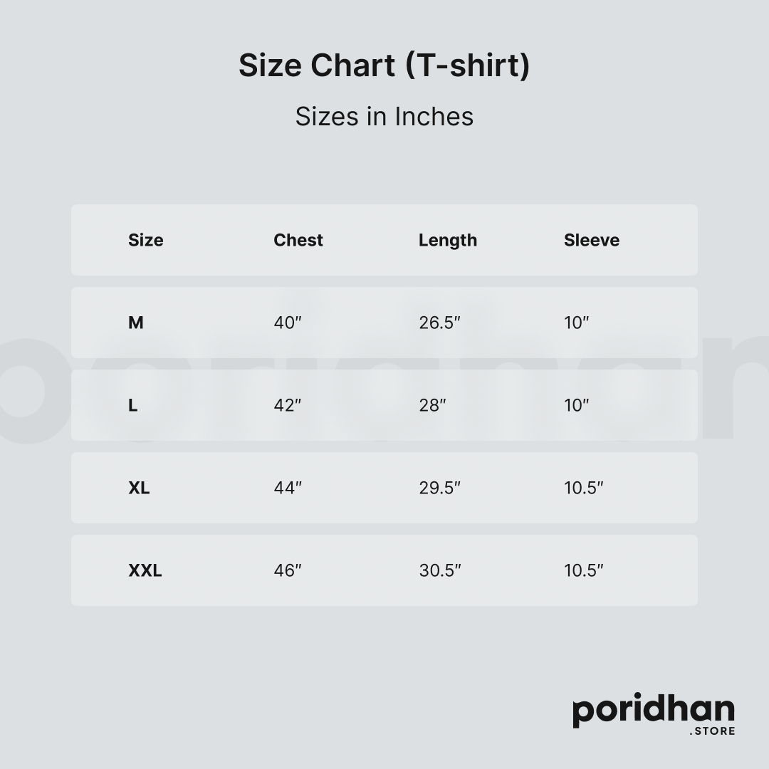 Size chart for tshirt by poridhan store