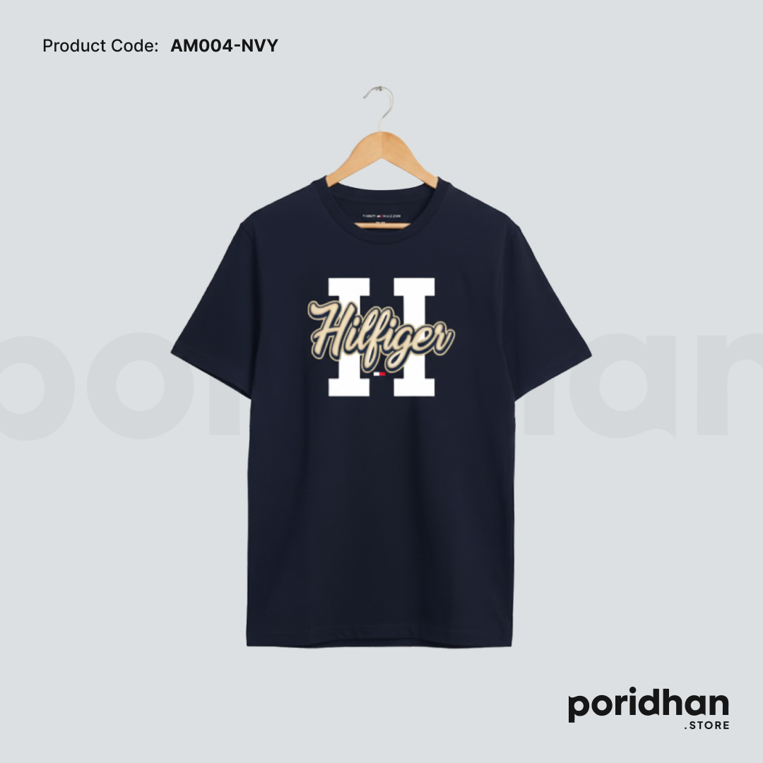 Classic American Streetwear Style Tee in navy blue color for men by Poridhan Store