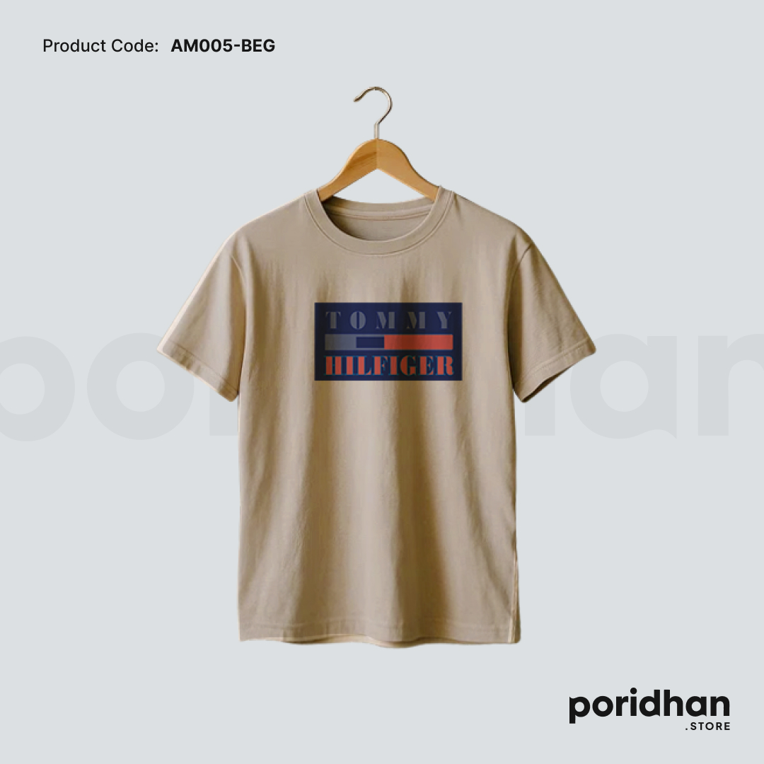 classic denim style premium t shirt light brown color for men by Poridhan Store