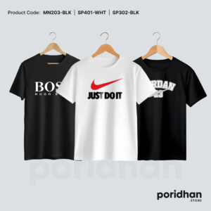 clean fit essential 3 t-shirt best deal of black and white for men by Poridhan Store