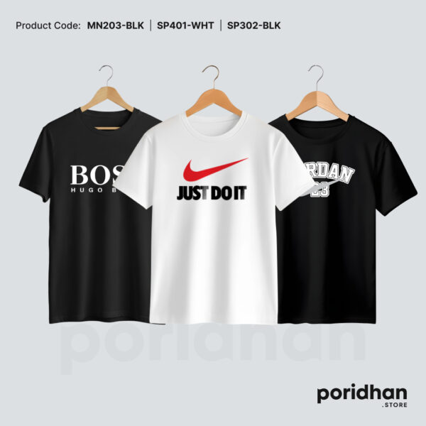 clean fit essential 3 t-shirt best deal of black and white for men by Poridhan Store