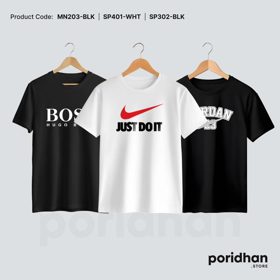 clean fit essential 3 t-shirt best deal of black and white for men by Poridhan Store