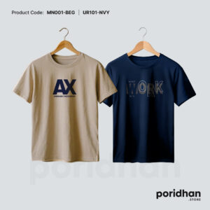 luxury feel 2 t-shirt combo of light brown and navy blue for men by Poridhan Store