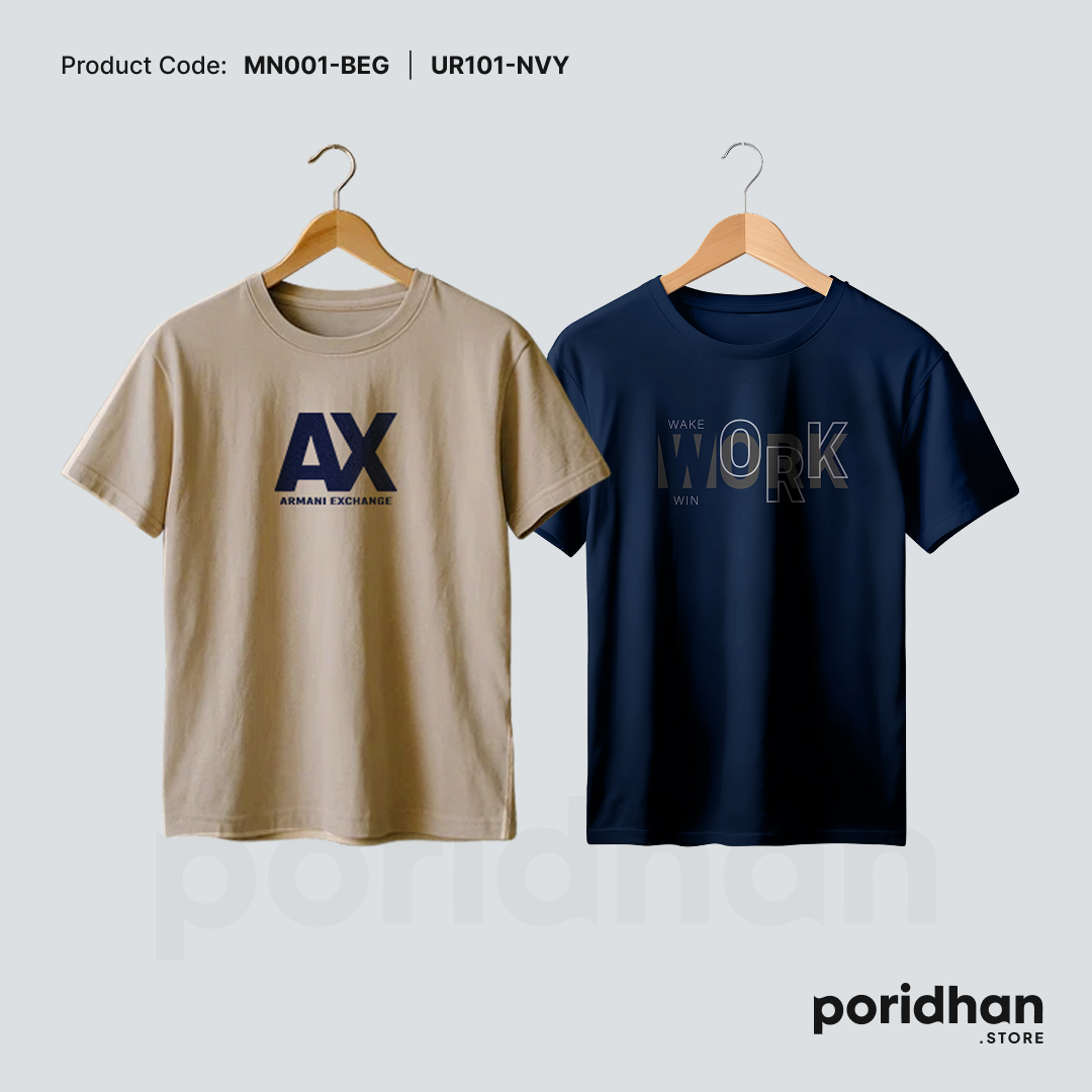 luxury feel 2 t-shirt combo of light brown and navy blue for men by Poridhan Store