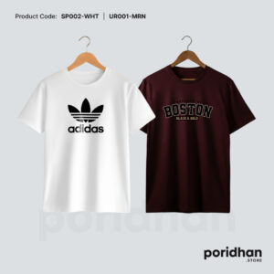 modern basic duo t-shirt pack set of maroon and white for men by Poridhan Store
