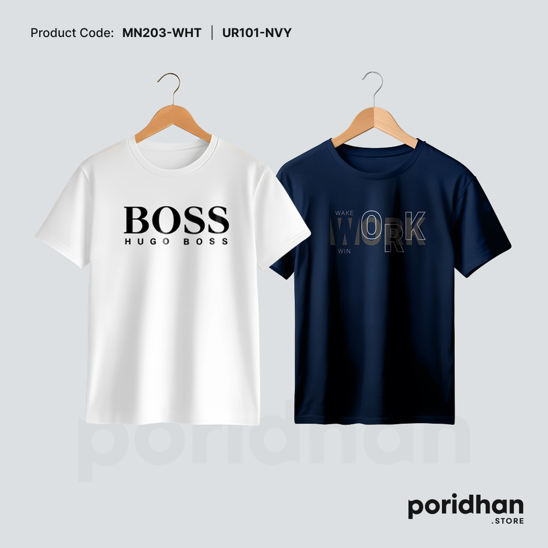 premium cotton duo pack t shirts of white and navy blue for men by Poridhan Store