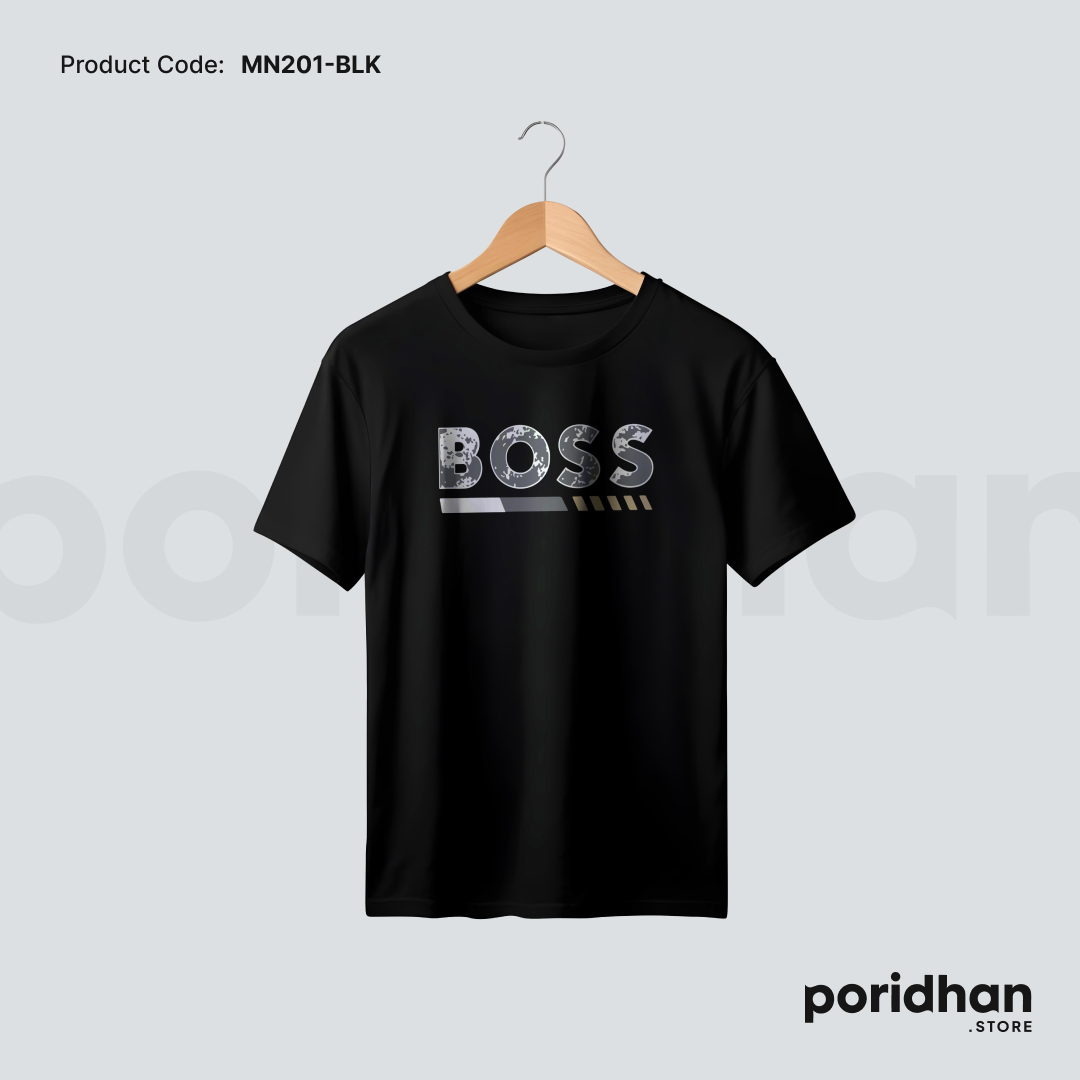 premium minimal denim inspired tee in black color for men by Poridhan Store