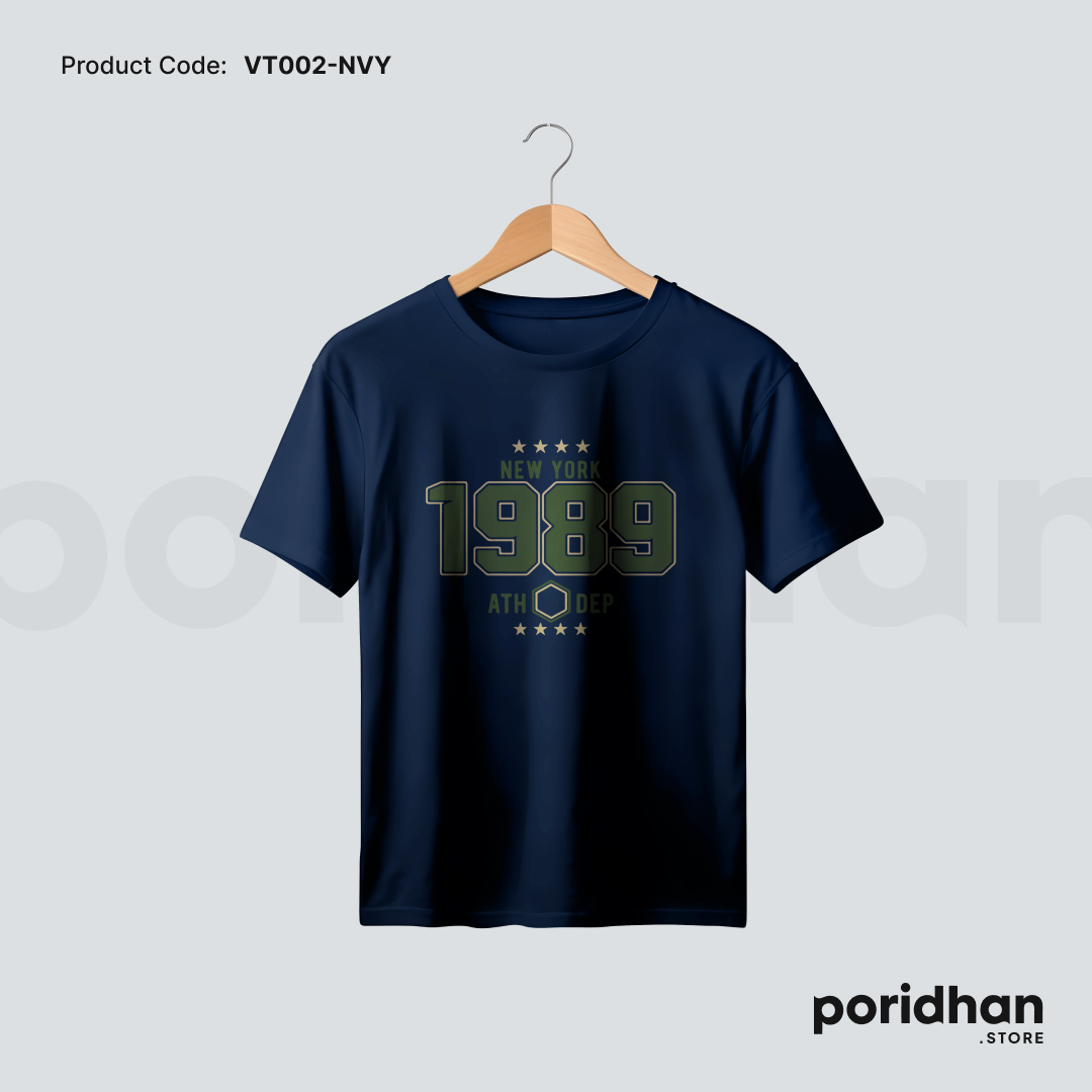 retro vintage style tee in navy blue color for men by Poridhan Store