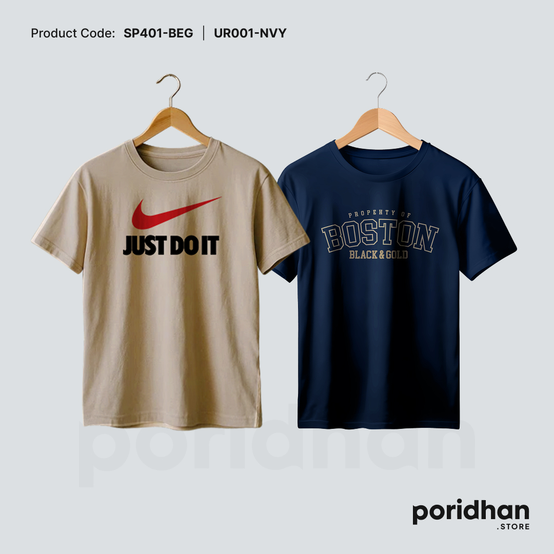 signature style 2 tee combo of light brown and navy blue for men by Poridhan Store