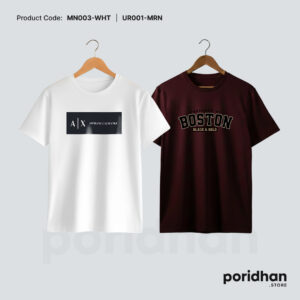 smart fit twin t-shirt combo set of maroon and white for men by Poridhan Store