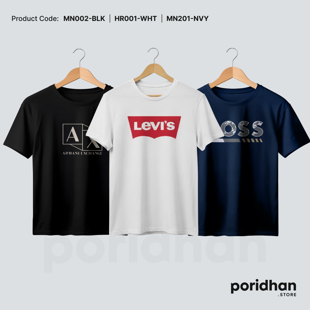 soft touch minimal 3-pack tee bundle of black & white and navy blue for men by Poridhan Store