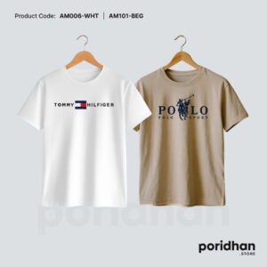 sport fit double tee set of light brown and white for men by Poridhan Store