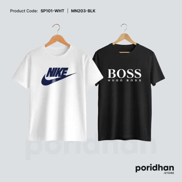 street style twin pack t-shirts set of white and black for men by Poridhan Store