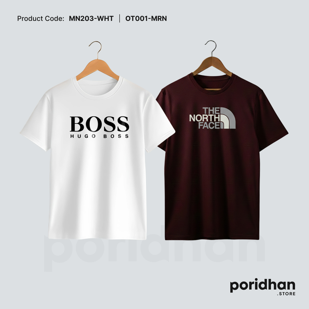 urban casual double tee set of maroon and white for men by Poridhan Store