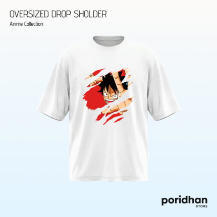 White Monkey D. Luffy Ripped Wall oversized dropshoulder tshirt with
